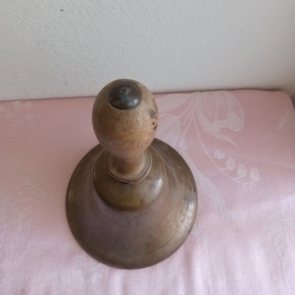 Vintage Wood and Brass School House Bell Large Farmhouse Desk 10 1/4" - Picture 6 of 8